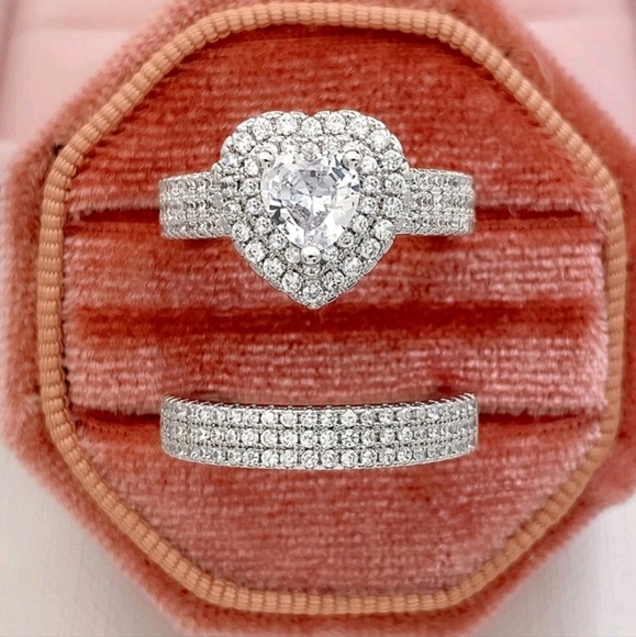 Size 6Silver cz Heart Ring Set Wedding Jewelry - Picture 3 of 8